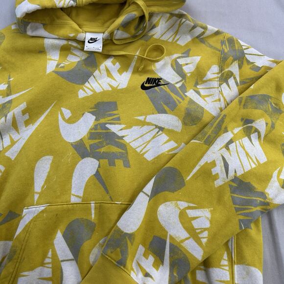 Nike Sportswear All Over Print Pullover Hoodie Sweatshirt Yellow Mens Medium - Picture 5 of 8